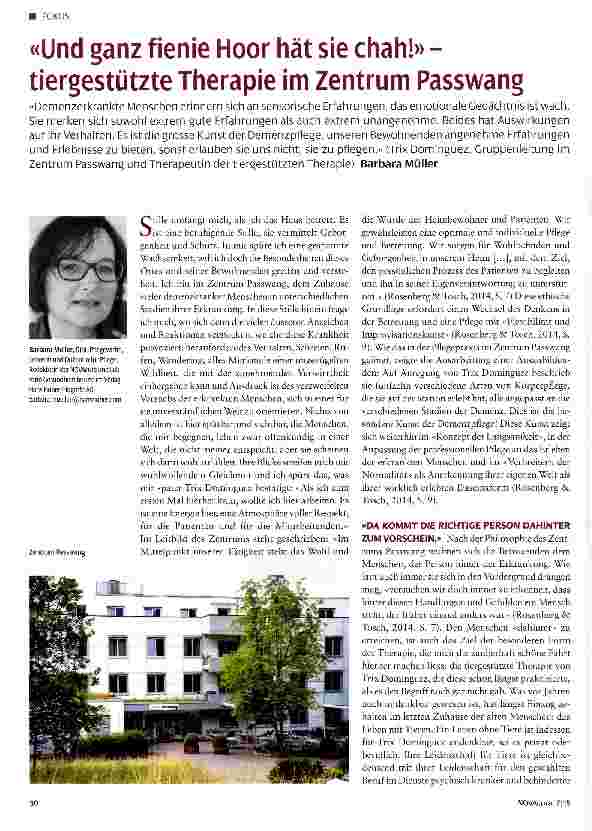 Vorschauseite 1: «Und ganz fienie Hoor hat sie chah!» -tiergestützte Therapie im Zentrum Passwang