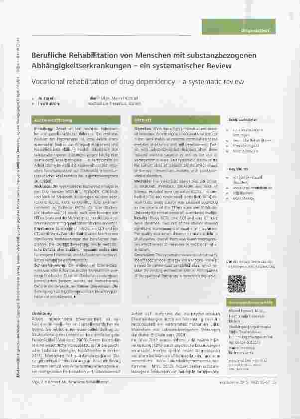 Vorschauseite 1: Berufliche Rehabilitation von Menschen mit substanzbezogenen Abhängigkeitserkrankungen ein systematischer Review