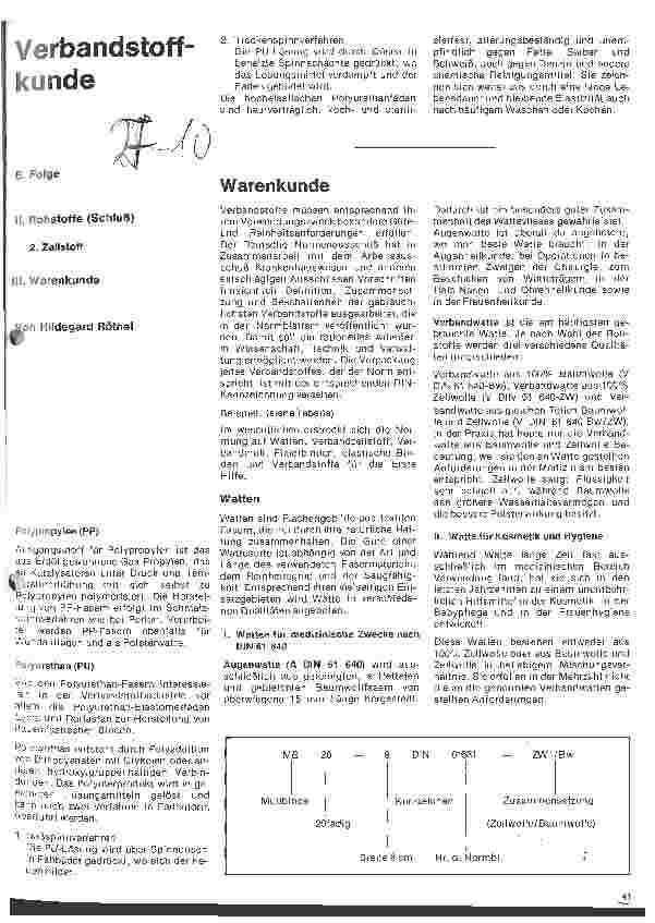 Vorschauseite 1: Verbandstoffkunde 8.Folge: 2. Rohstoffe (Schluß) 3. Warenkunde