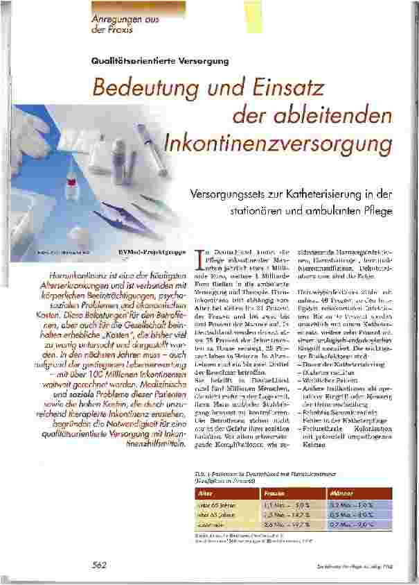 Vorschauseite 1: Bedeutung und Einsatz der ableitenden Inkontinenzversorgung