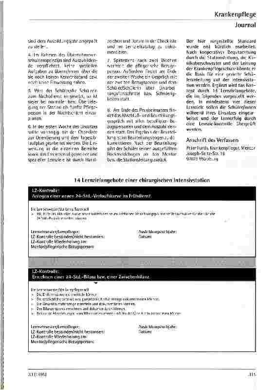 Vorschauseite 2: Praxisanleitung von KrankenpflegeschülerInnen Teil 2: Organisationsstandard für den Schülereinsatz auf der chirurgischen Intensivstation. Standard der chirurgischen Universitätskl…