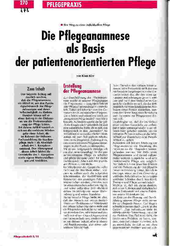 Vorschauseite 1: Die Pflegeanamnese als Basis der patientenorientierten Pflege