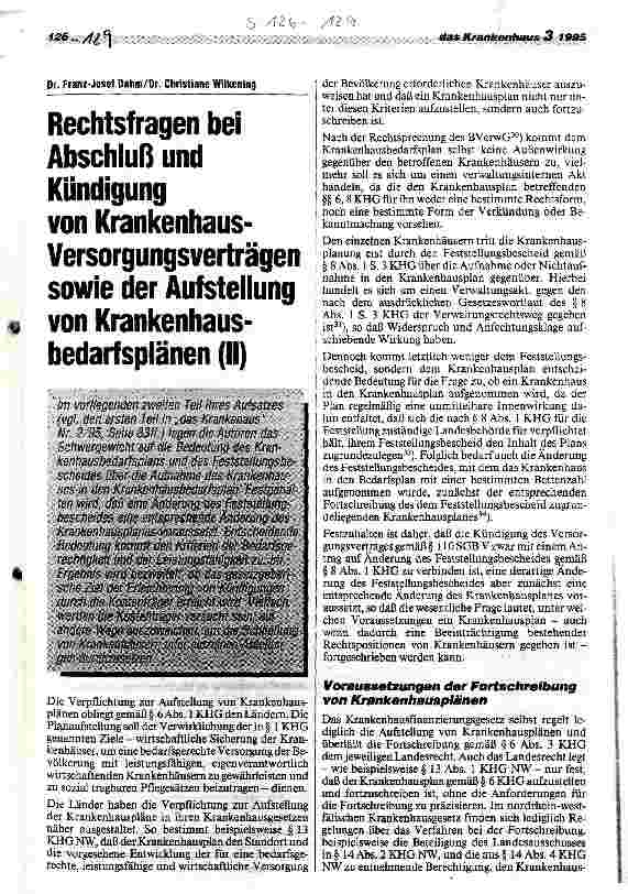 Vorschauseite 1: Rechtsfragen bei Abschluß und Kündigung von Krankenhaus-Versorgungsverträgen sowie der Aufstellung von Krankenhausbedarfsplänen Teil 2