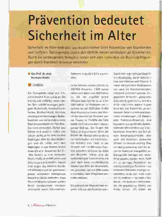 Vorschauseite 1: Prävention bedeutet Sicherheit im Alter