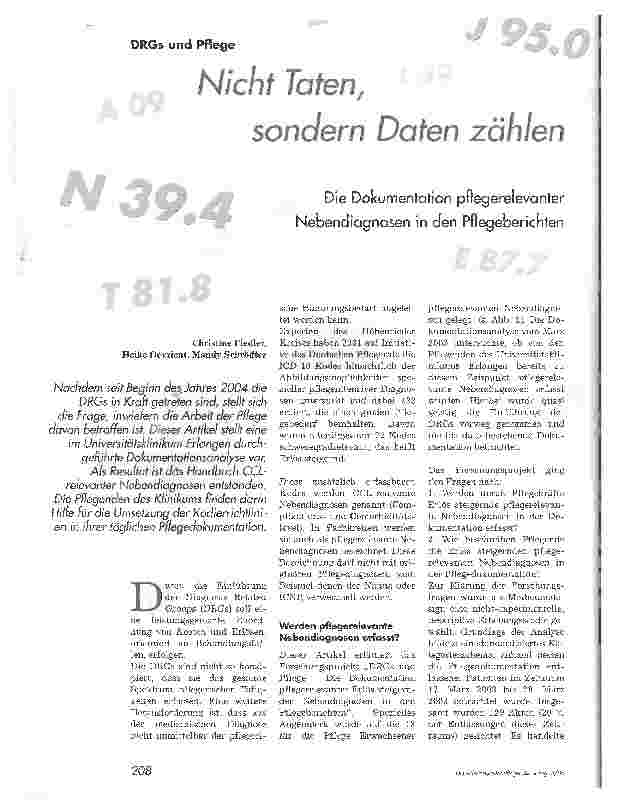 Vorschauseite 1: Nicht Toten, sondern Daten zählenDie Dokumentation pflegerelevanter Nebendiagnosen in den Pflegeberichten