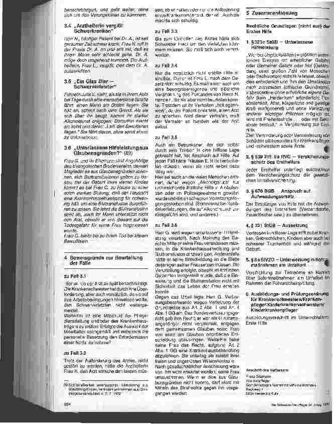 Vorschauseite 4: Recht in Pflege und Betreuung 10.Folge (Schluß): Recht des Patienten auf Hilfeleistung in Unglücksfällen und Not