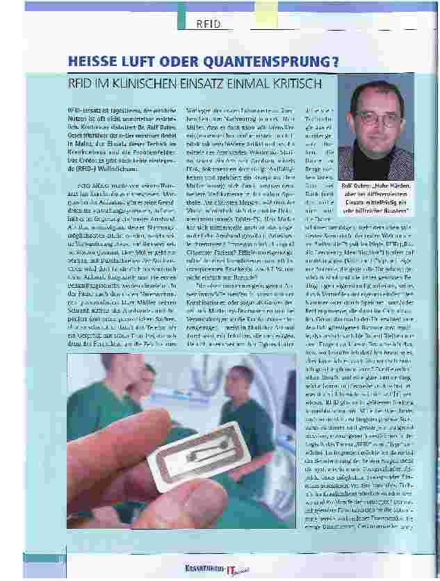 Vorschauseite 1: HEISSE LUFT ODER QUANTENSPRUNG?RFID IM KLINISCHEN EINSATZ EINMAL KRITISCH