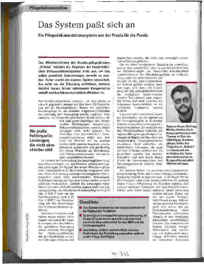 Vorschauseite 1: Das System paßt sich an Ein Pflegedokumentationssystem aus der Praxis für die Praxis