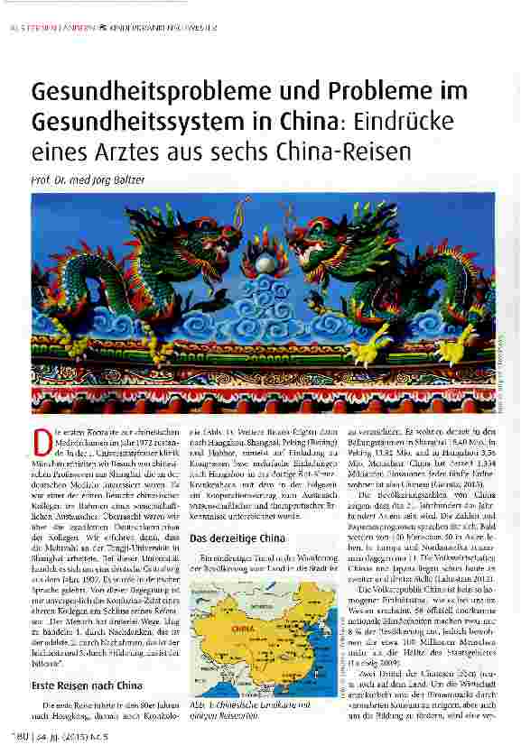 Vorschauseite 1: Gesundheitsprobleme und Probleme im Gesundheitssystem in China: Eindrücke eines Arztes aus sechs China-Reisen
