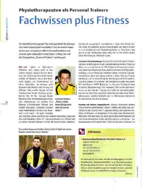 Vorschauseite 1: Physiotherapeuten als Personal Trainers Fachwissen plus Fitness