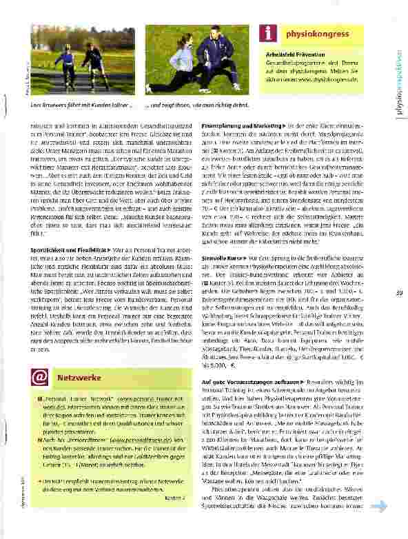 Vorschauseite 2: Physiotherapeuten als Personal Trainers Fachwissen plus Fitness