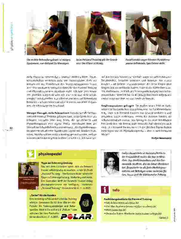 Vorschauseite 3: Physiotherapeuten als Personal Trainers Fachwissen plus Fitness