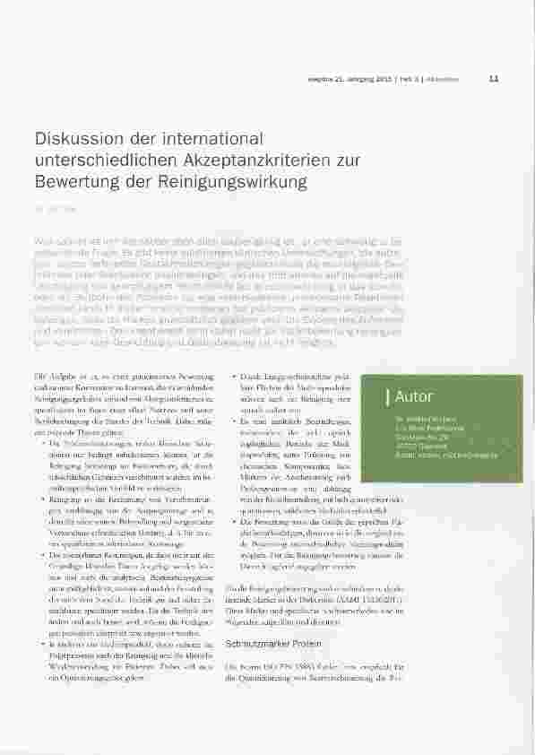 Vorschauseite 1: Diskussion der international unterschiedlichen Akzeptanzkriterien zur Bewertung der Reinigungswirkung