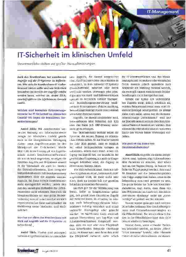 Vorschauseite 1: IT-Sicherheit im klinischen Umfeld