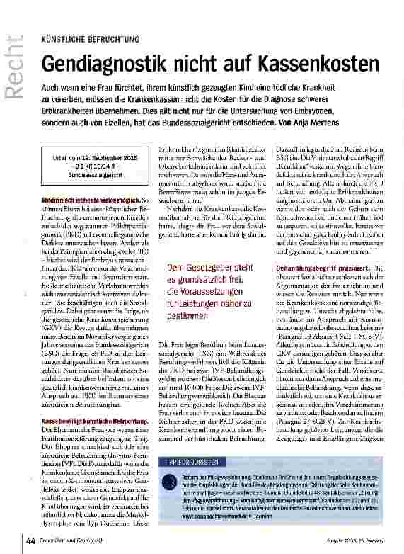 Vorschauseite 1: Gendiagnostik nicht auf Kassenkosten