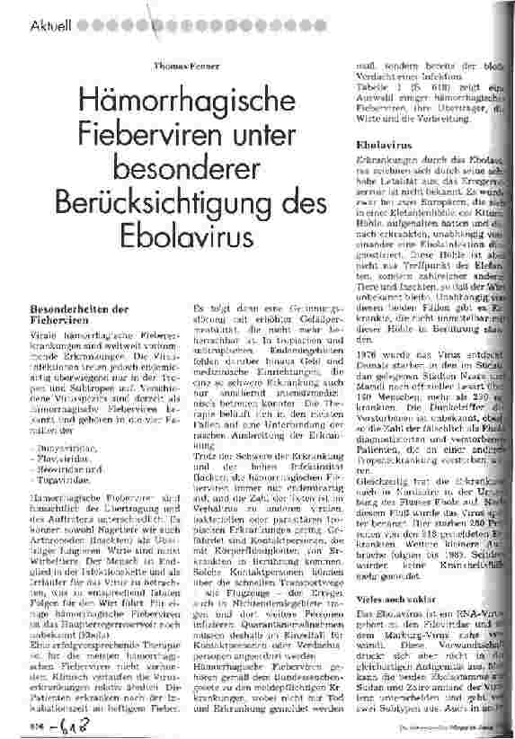 Vorschauseite 1: Hämorrhagische Fieberviren unter besonderer Berücksichtigung des Ebolavirus
