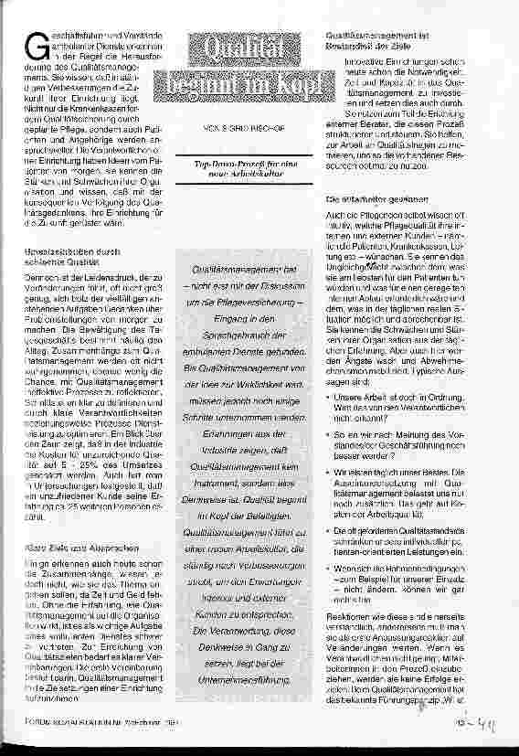 Vorschauseite 1: Qualität beginnt im Kopf Top-Down-Prozeß für eine neue Arbeitskultur