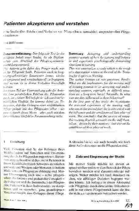 Vorschauseite 1: Patienten akzeptieren und verstehen Eine Studie über Erleben und Verhalten von Pflegenden in menschlich anspruchsvollen Plfegesituationen