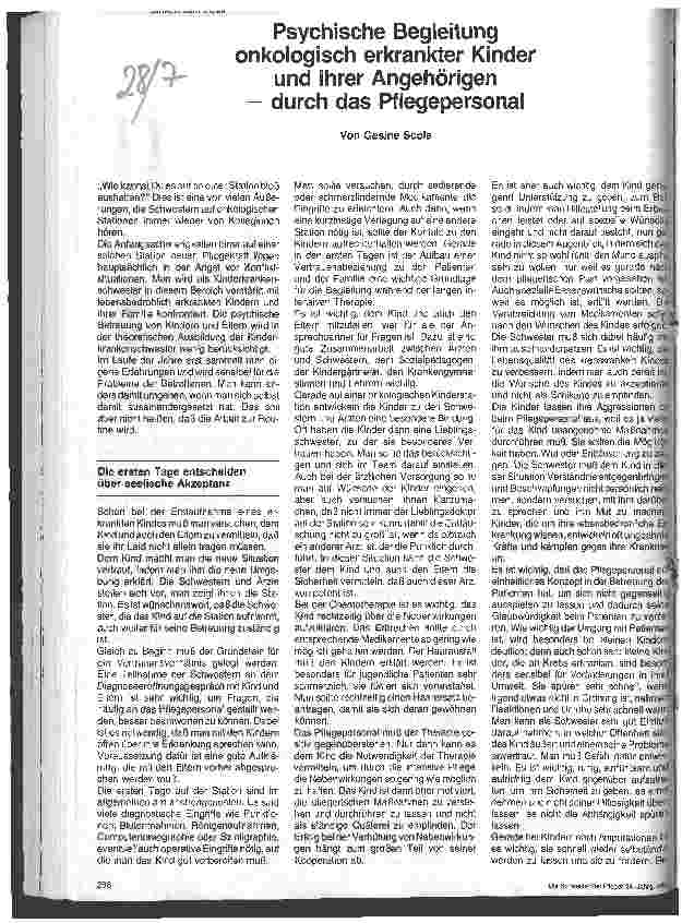 Vorschauseite 1: Psychische Begleitung onkologisch erkrankter Kinder und ihrer Angehörigen - durch das Pflegepersonal