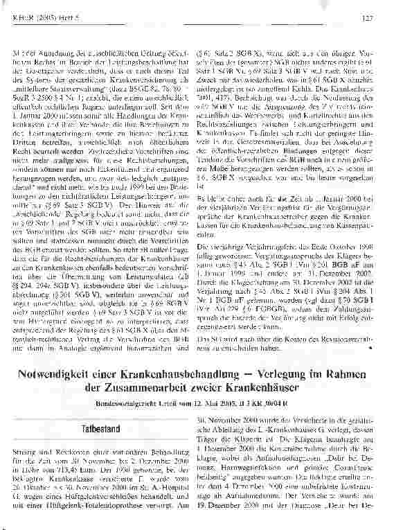 Vorschauseite 1: Notwendigkeit einer Krankenhausbehandlung - Verlegung im Rahmen der Zusammenarbeit zweier Krankenhäuser