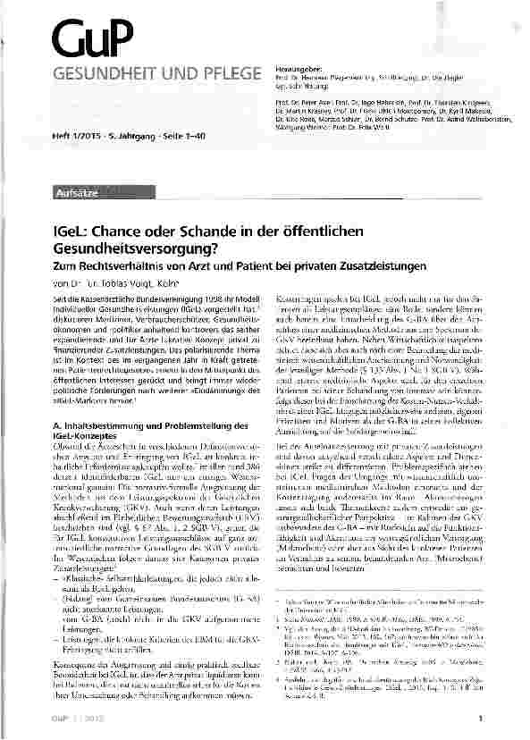 Vorschauseite 1: IGeL: Chance oder Schande in der öffentlichen Gesundheitsversorgung?