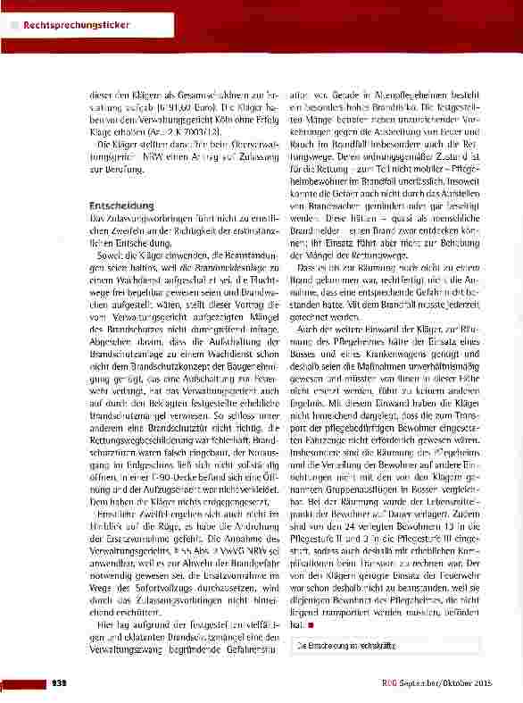 Vorschauseite 2: Kostentragung für die Räumung eines Pflegeheimes OVG Nordrhein-Westfalen vom 29.6.2015 (7 A 457/14)