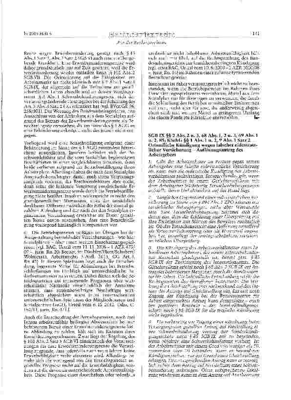 Vorschauseite 1: Ortendliche Kündigung wegen falscher eidesstattlicher Versicherung - Auflösungsantrag des Arbeitgebers