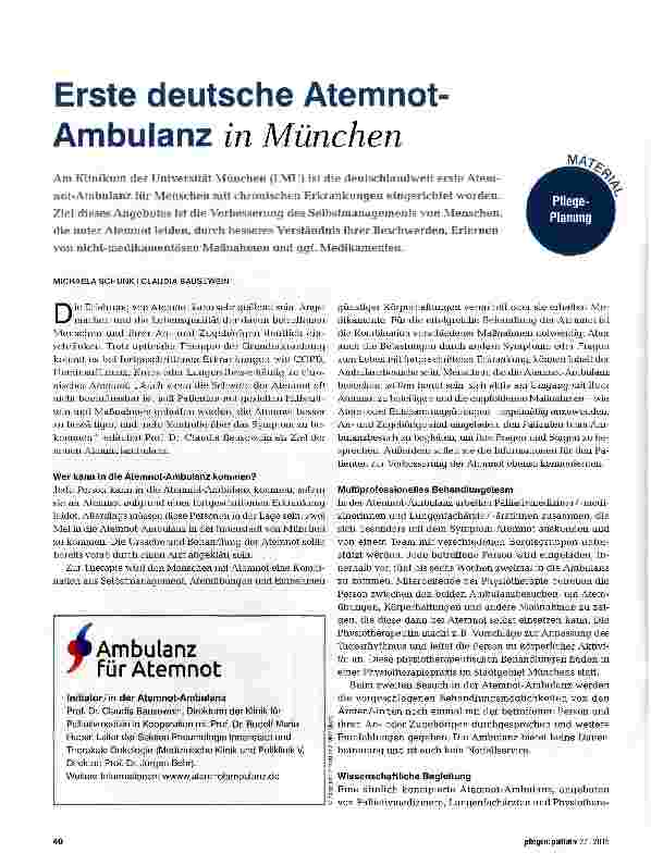 Vorschauseite 1: Erste deutsche Atemnot-Ambulanz in München