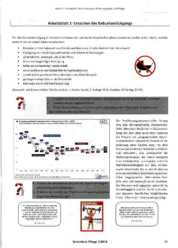 Vorschauseite 4: Unterrichtsentwurf: Demographie und Pflege