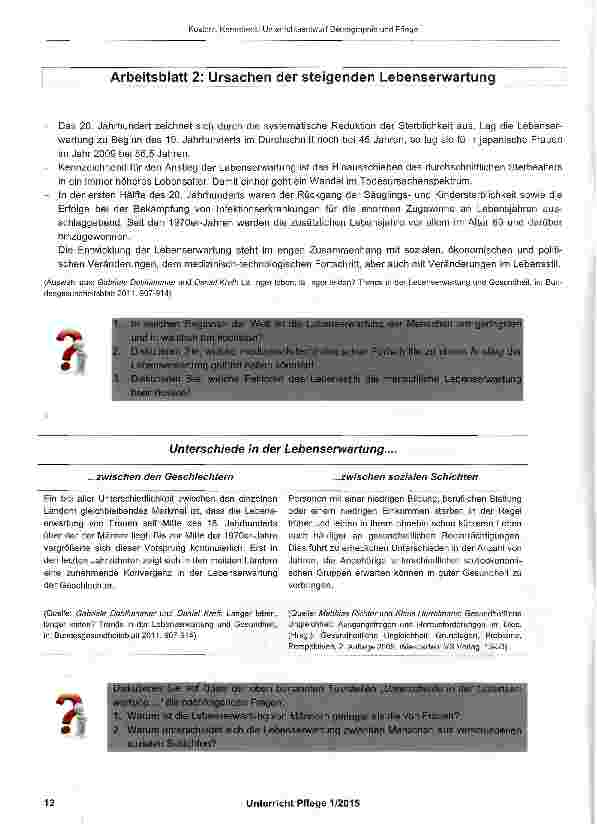Vorschauseite 5: Unterrichtsentwurf: Demographie und Pflege