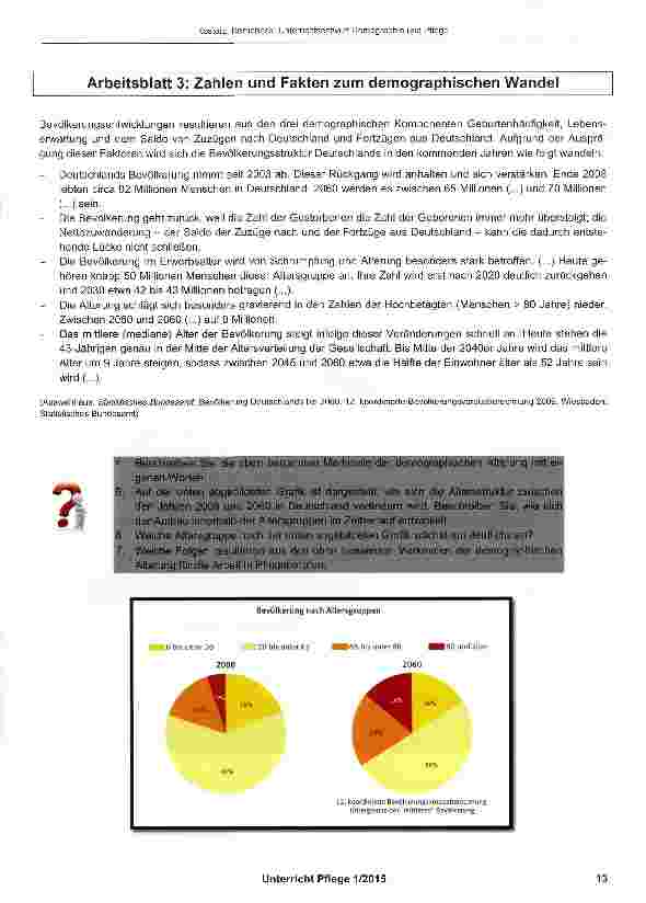 Vorschauseite 6: Unterrichtsentwurf: Demographie und Pflege
