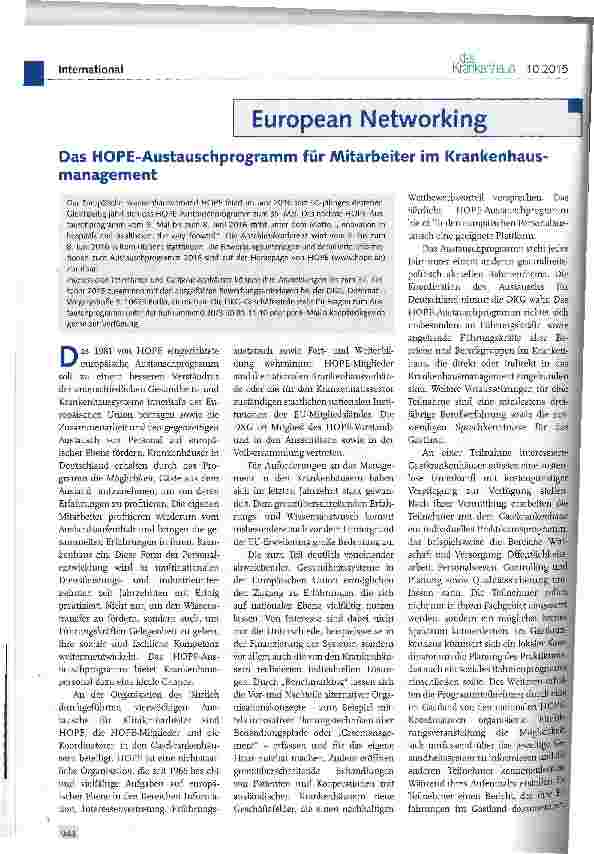 Vorschauseite 1: Das HOPE-Austauschprogramm für Mitarbeiter im Krankenhaus-management