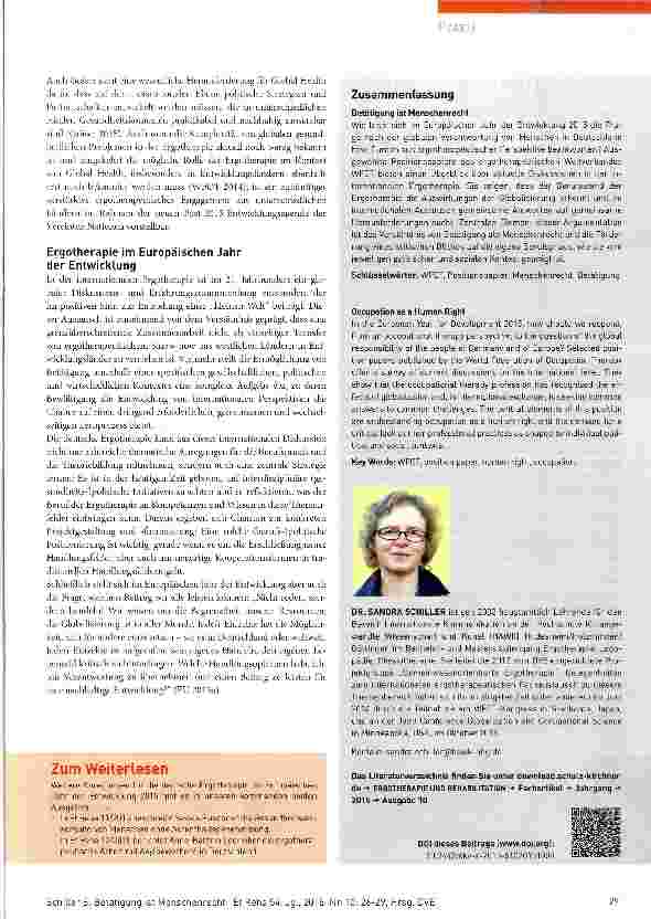 Vorschauseite 4: Betätigung ist Menschenrecht Positionen der internationalen Ergotherapie: Europäisches Jahr der Entwicklung 2015 (Teil 1)