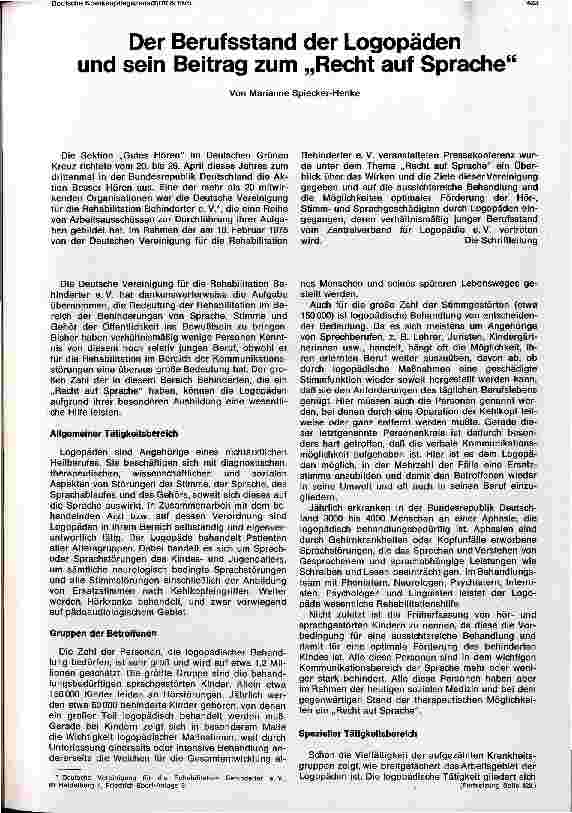 Vorschauseite 1: Der Berufsstand der Logopäden und sein Beitrag zum Recht auf Sprache