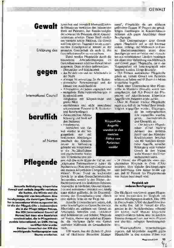 Vorschauseite 1: Gewalt gegen beruflich Pflegende Erklärung des International Council of Nurses