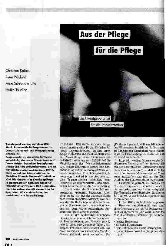 Vorschauseite 1: Aus der Pflege für die Pflege Ein Dienstprogramm für die Intensivstation