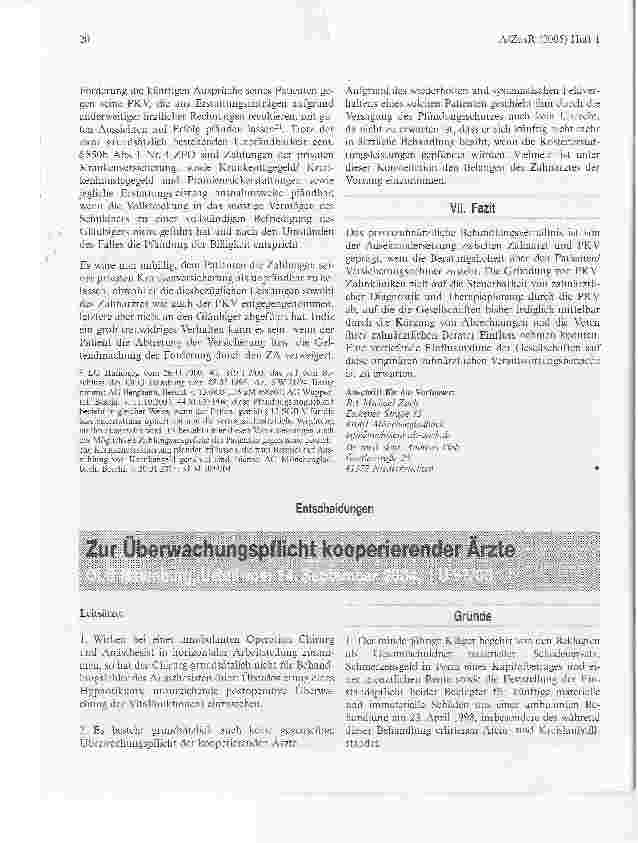 Vorschauseite 1: Zur Überwachungspflicht kooperierender Ärzte
