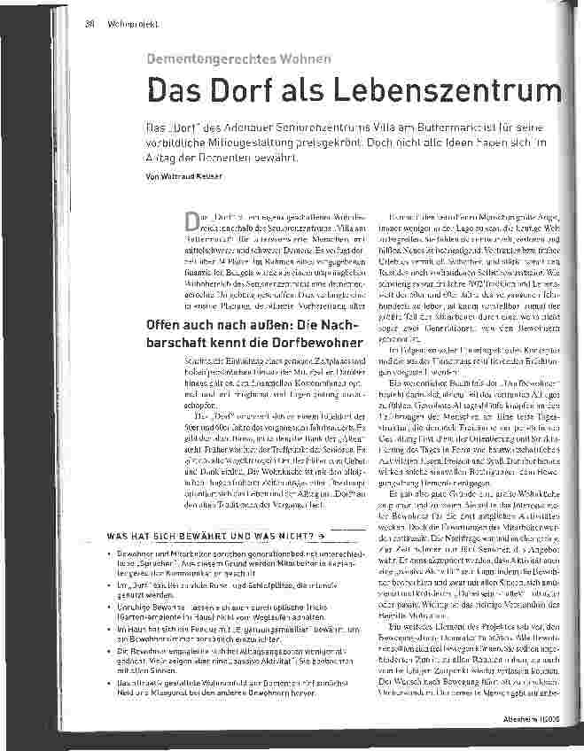 Vorschauseite 1: Dementengerechtes Wohnen. Das Dorf als Lebenszentrum