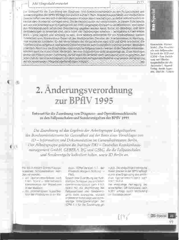 Vorschauseite 1: 2. Änderungsverordnung zur BPflV 1995 Entwurf für die Zuordnung von Diagnoseund Operationsschlüsseln zu den Fallpauschalen und Sonderentgelten der BPflV 1995