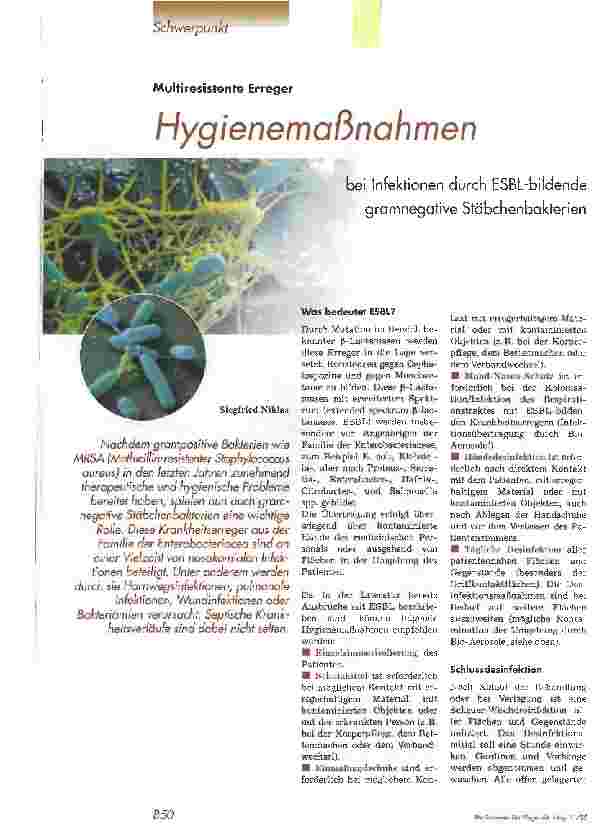 Vorschauseite 1: Hygienemaßnahmen bei Infektionen durch ESBL-bildende gramnegative Stäbchenbakterien