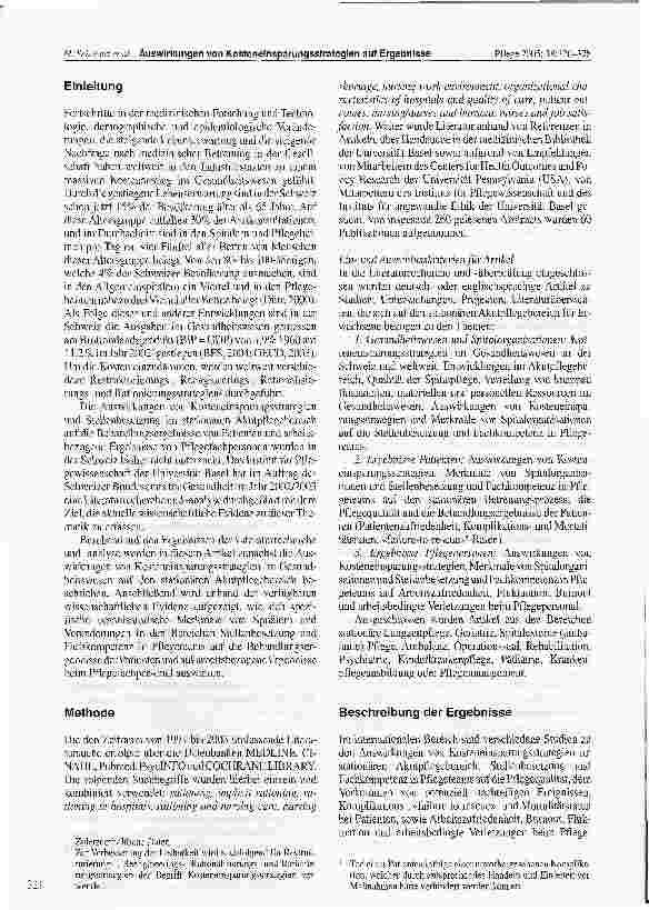 Vorschauseite 2: Auswirkungen von Kosteneinsparungsstrategien und Stellenbesetzung auf die Ergebnisse von Patienten und Pflegefachpersonen