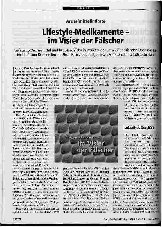 Vorschauseite 1: Lifestyle-Medikamente im Visier der Fälscher