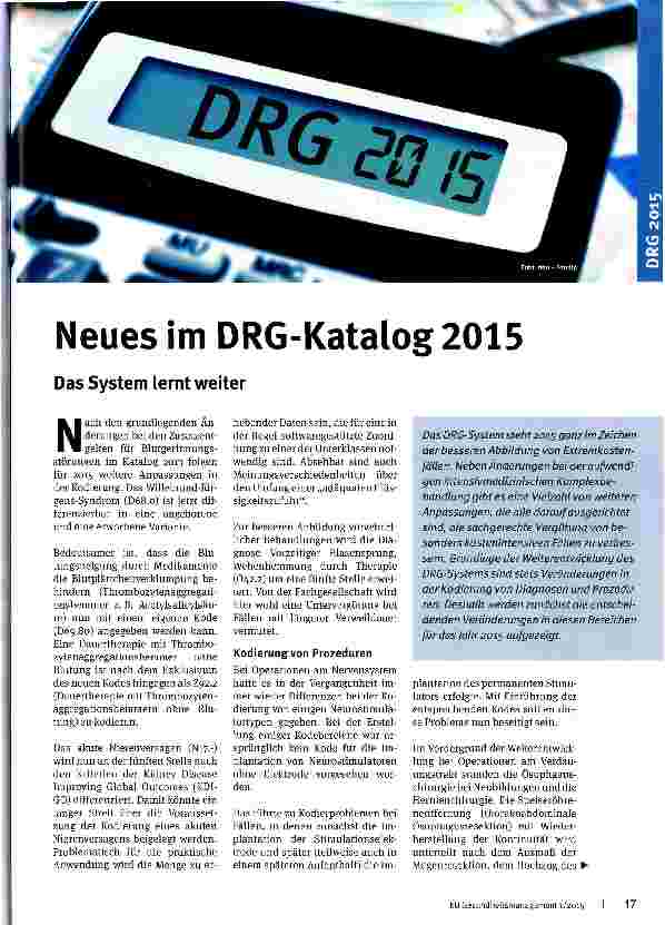 Vorschauseite 1: Neues im DRG-Katalog2015 Das System lernt weiter