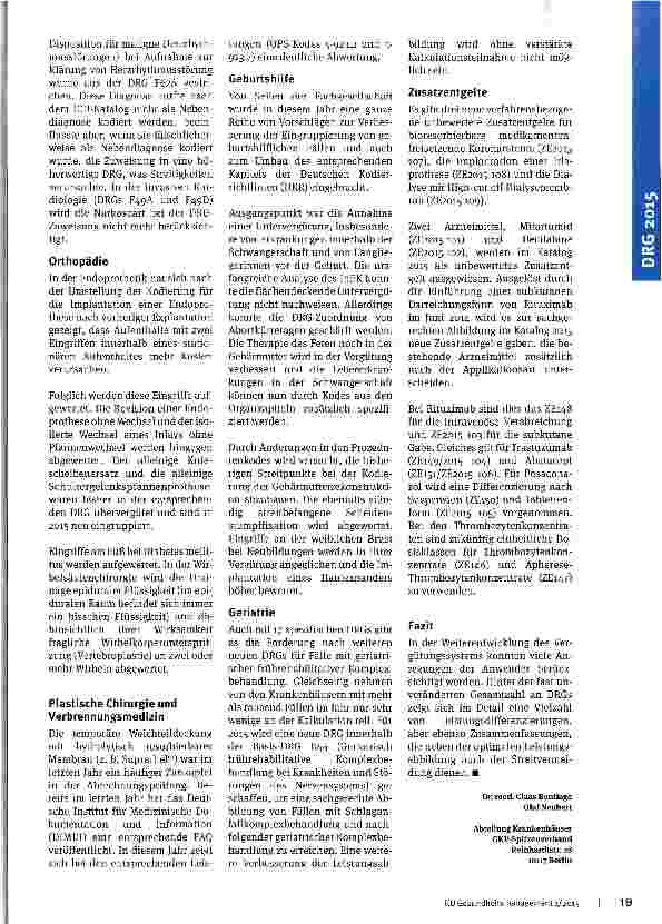 Vorschauseite 3: Neues im DRG-Katalog2015 Das System lernt weiter