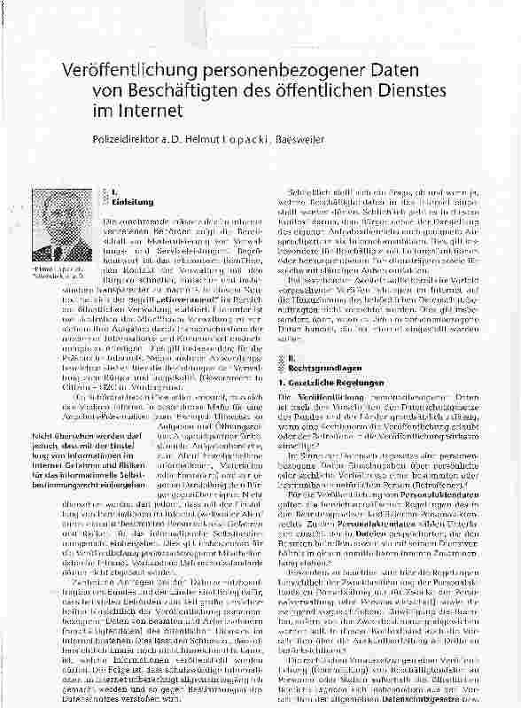 Vorschauseite 1: Veröffentlichung personenbezogener Daten von Beschäftigten des öffentlichen Dienstes im Internet