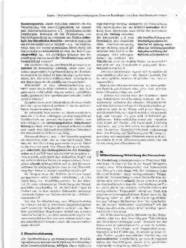 Vorschauseite 2: Veröffentlichung personenbezogener Daten von Beschäftigten des öffentlichen Dienstes im Internet