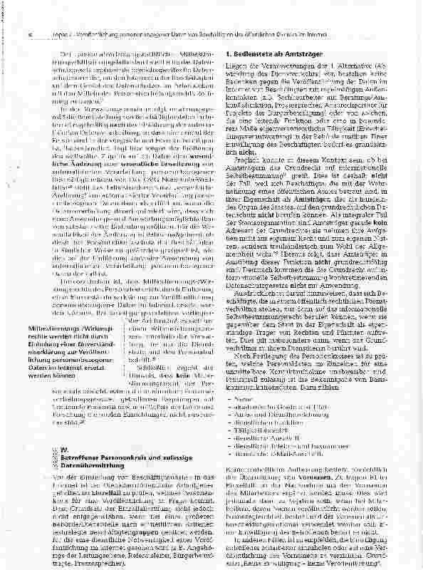 Vorschauseite 3: Veröffentlichung personenbezogener Daten von Beschäftigten des öffentlichen Dienstes im Internet
