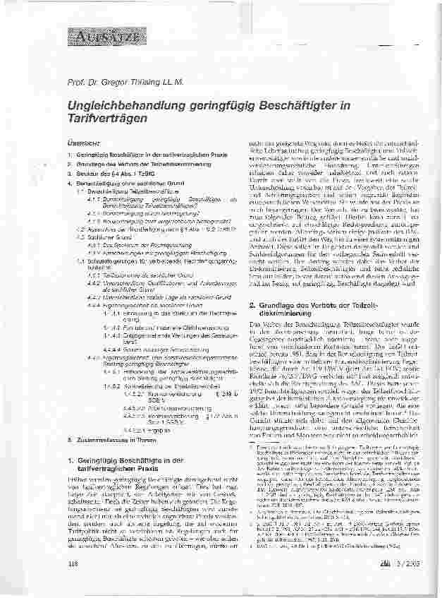 Vorschauseite 1: Ungleichbehandlung geringfügig Beschäftigter in Tarifverträgen