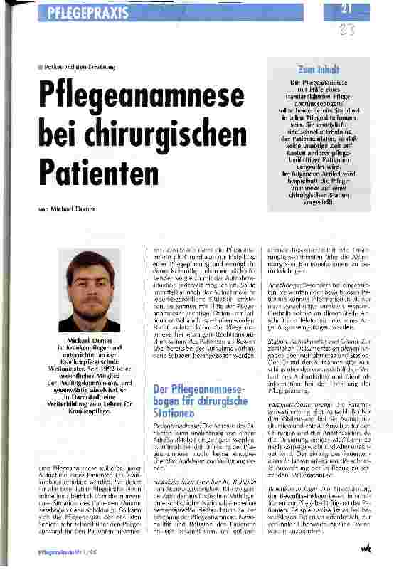 Vorschauseite 1: Pflegeanamnese bei chirurgischen Patienten Patientendaten -Erhebung