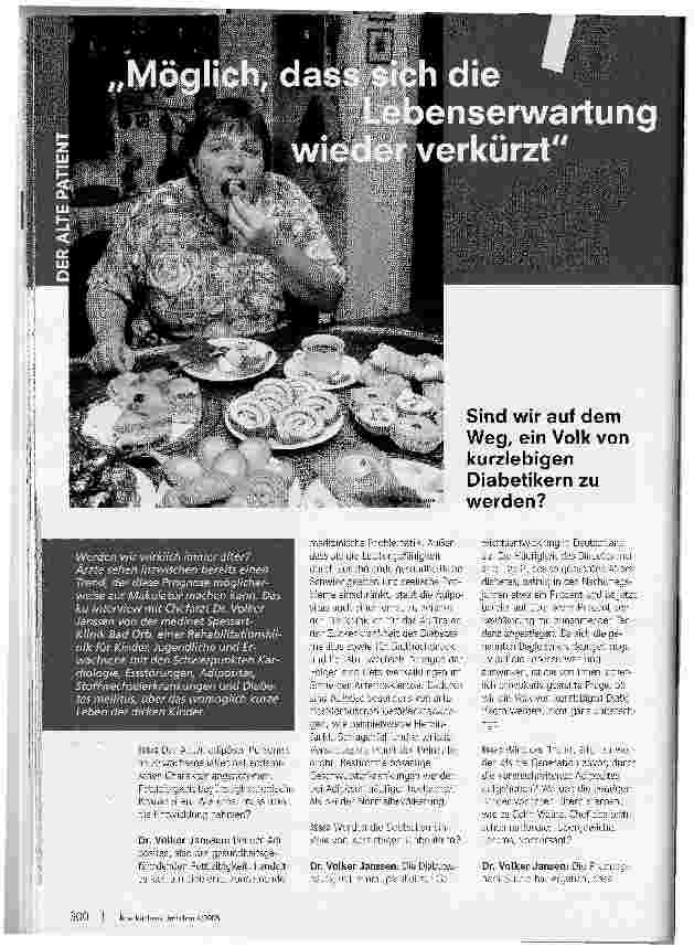 Vorschauseite 1: Möglich, dass sich die Lebenserwartung wieder verkürztSind wir auf dem Weg, ein Volk von kurzlebigen Diabetikern zu werden?
